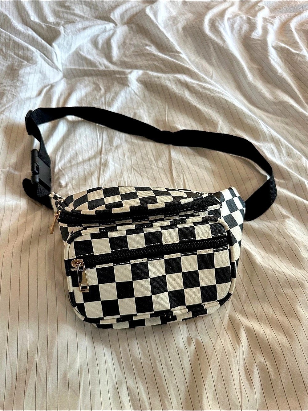 Waist Pack Checkered Crossbody Bag/ Fannypack Black & White